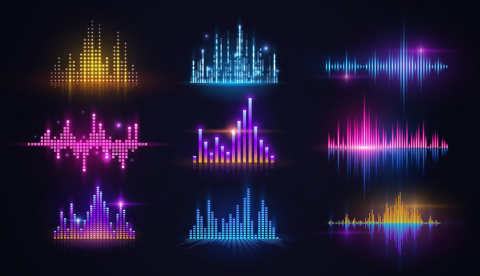 音乐均衡器霓虹灯声音波音频数字技术向量设